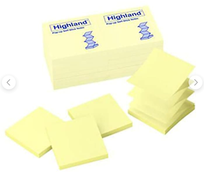 STICKEY NOTES, POP-UP STYLE, YELLOW, 3" X 3", 12/PK LARGE