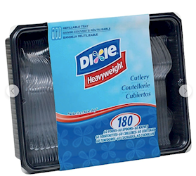 PLASTIC CUTLERY, ASSORTED, HEAVY-WEIGHT, CLEAR, DIXIE, 180/CT LARGE