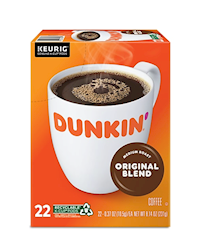 COFFEE, MEDIUM ROAST, K-CUP PODS, DUNKIN DONUTS ORIGINAL BLEND, 22/CT LARGE