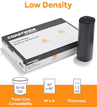 50-56 GALLON, 1.5 MIL, LOW DENSITY, BLACK, REPROCESSED RESIN, 100/CT MAIN