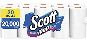 BATH TISSUE, STANDARD ROLLS, 1-PLY, SCOTT, WHITE, 1000 SHEETS/ROLL, 20 ROLLS/CT THUMBNAIL