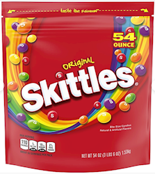SKITTLES, ORIGINAL, FRUIT CANDY, RESEALABLE BACK, 54 OZ. LARGE