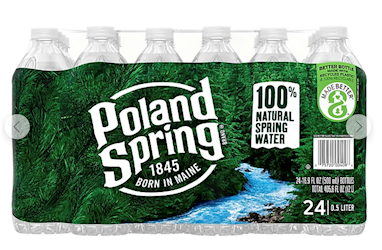 WATER, PLASTIC BOTTLES, 16.9 OZ., POLAND SPRING 100% NATURAL SPRING WATER, 24/CT LARGE