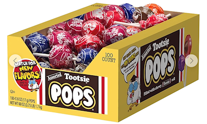 LOLLIPOPS, TOOTSIE POPS, ASSORTED FLAVORS, 60 OZ., 100 PIECES LARGE