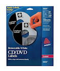 MEDIA LABELS, FOR CD & DVDS, WHITE MATTE, AVERY LASER, REMOVABLE, 50 DISC & 100 SPINE LABELS/PACK THUMBNAIL
