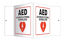 AED SIGN, AUTOMATED EXTERNAL DEFIBRILLATOR, PROJECTION SIGN, RED/BLACK/WHITE, 6"H x 5"W THUMBNAIL