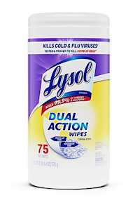 DISINFECTING WIPES, LYSOL, DUAL ACTION, CITRUS SCENT, 75 WIPES/CT MAIN