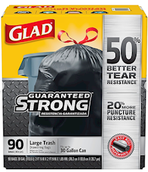 30 GALLON, LARGE DRAWSTRING TRASH BAGS, EXTRA STRONG, BLACK, 90/CT LARGE