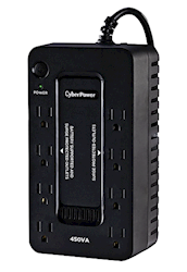 BATTERY BACKUP UPS, 8-OUTLETS, CYBERPOWER PC 450 VA, BLACK LARGE