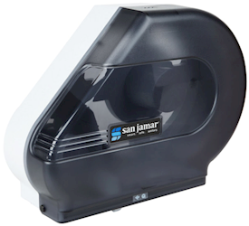 DISPENSER, JUMBO ROLL TOILET TISSUE, USES CORE DIAMETER 3 1/4" JUMBO ROLLS,  STUB ROLL SECTION BLACK LARGE
