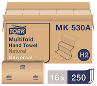PAPER TOWELS, MULTIFOLD, NATURAL, TORK, 9.5" x 9.1", GREEN-SEAL, 250 SHEETS/PK, 16 PACKS/CT MAIN