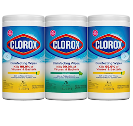 WIPES, DISINFECTING, CLOROX VALUE PACK, 75/PK, 3 PACKS PER CARTON LARGE