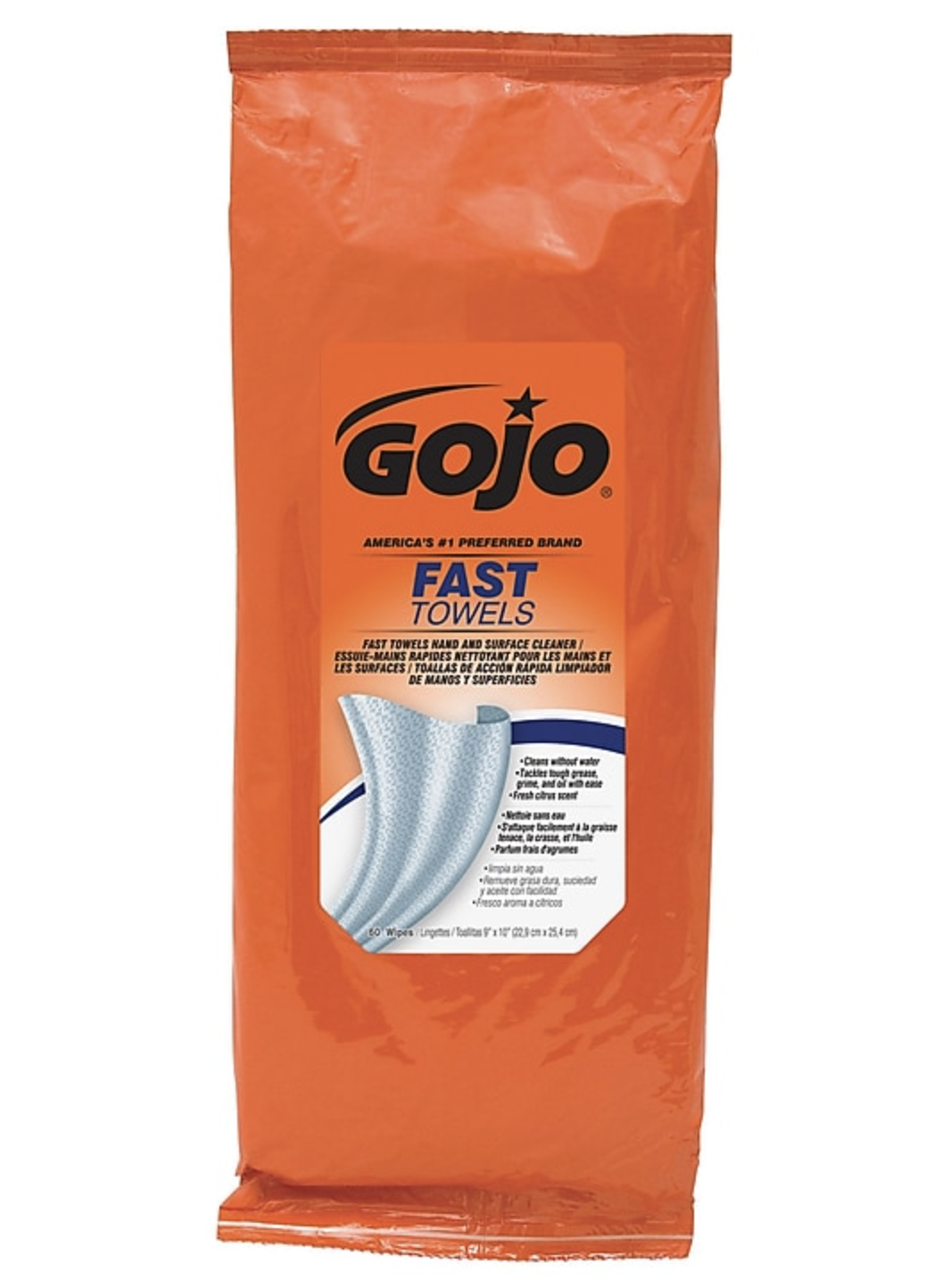 Towels, Gojo Fast Wipes Hand-Cleaning Towels Resealable Packet Orange Scent 60 Wipes 6/Ct  THUMBNAIL
