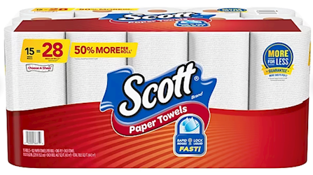 PAPER TOWELS, KITCHEN ROLLS, SCOTT, 1-PLY, 102 SHEETS/ROLL, 15 ROLLS/CT LARGE