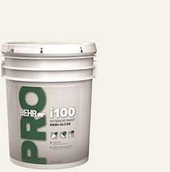 PAINT, WHITE, SEMI-GLOSS, INTERIOR, I100 BASE, BEHR PRO, 5 GALLON LARGE