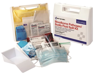 CLEAN-UP KIT, BLOODBORNE PATHOGEN/BODILY FLUID, FIRST AID ONLY, 23 PIECES LARGE