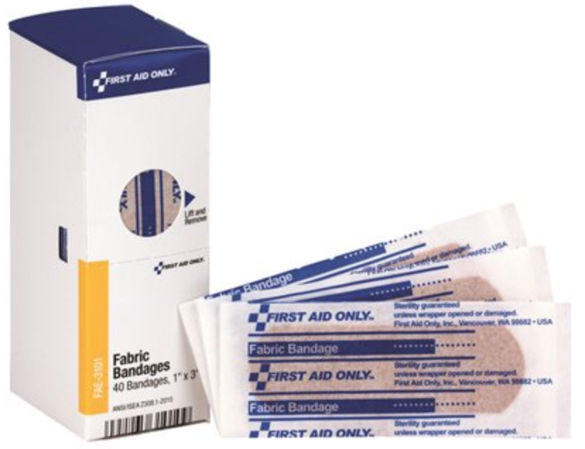BANDAGES, ADHESIVE, FABRIC, REFILL, 1" X 3", 40/BOX THUMBNAIL