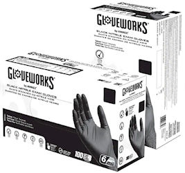 DISPOSABLE GLOVES, NITRILE, GLOVEWORKS, MEDICAL GRADE, POWDER/LATEX FREE, BLACK, MEDIUM, 100/BX LARGE