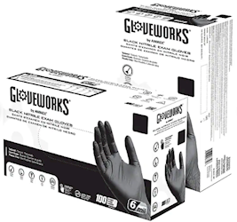 DISPOSABLE GLOVES, NITRILE, GLOVEWORKS, MEDICAL GRADE, POWDER/LATEX FREE, BLACK, L, 100/BX LARGE