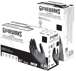 DISPOSABLE GLOVES, NITRILE, GLOVEWORKS, MEDICAL GRADE, POWDER/LATEX FREE, BLACK, XL, 100/BX LARGE