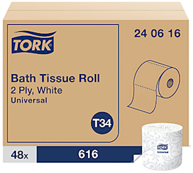 TOILET TISSUE, TORK UNIVERSAL, SEPTIC SAFE, WHITE, 2-PLY, 616 SHEETS/ROLL, 48 ROLLS/CT LARGE