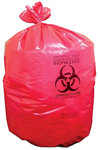 30-33 GALLON, 14 MIC, RED, 33" X 40", HIGH DENSITY, HERITAGE HEALTHCARE PRINTED BAGS, 250/CT MAIN