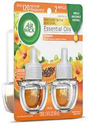 AIR FRESHENER, AIR WICK, HAWAII EXOTIC PAPAYA/HIBISCUS FLOWER, SCENTED OIL, REFILLS, 2/CT LARGE