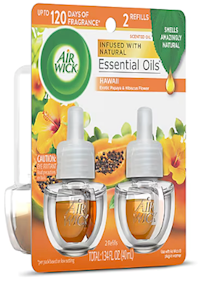 AIR FRESHENER, AIR WICK, HAWAII EXOTIC PAPAYA/HIBISCUS FLOWER, SCENTED OIL, REFILLS, 2/CT MAIN