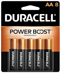 BATTERIES, AA, DURACELL, COPPERTOP, ALKALINE, 8/CT LARGE