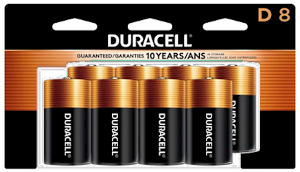 BATTERIES, D, DURACELL, COPPERTOP, ALKALINE, 8/CT LARGE
