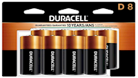 BATTERIES, D, DURACELL, COPPERTOP, ALKALINE, 8/CT MAIN