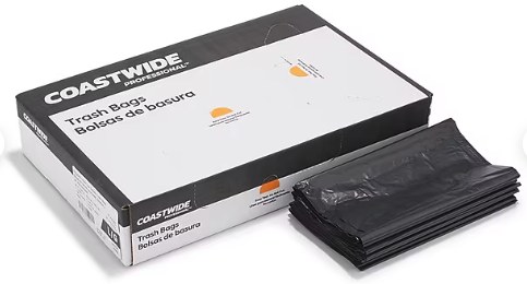 TRASH BAGS, 40-45 GALLON, 1.3 MIL, LOW DENSITY, BLACK, 100/CT LARGE