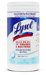 DISINFECTING WIPES, LYSOL, CRISP LINEN SCENT, 80 WIPES/CT LARGE