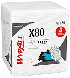 WIPES, WYPALL X80, HYDROKNIT, 1/4 FOLD, WHITE, 200/CT LARGE
