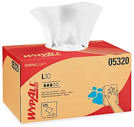 WIPES, WYPALL L10, LIGHT CLEANING TOWELS, WHITE, 125/CT LARGE