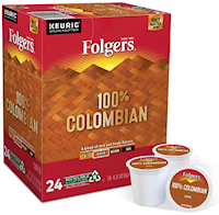 COFFEE, MEDIUM ROAST, FOLGERS, 100% COLUMBIAN, KEURIG K-CUP PODS, 24/CT MAIN