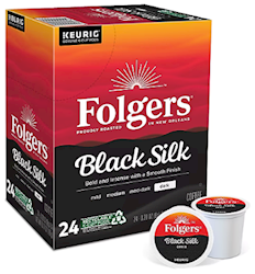 COFFEE, DARK ROAST, FOLGERS, BLACK SILK, KEURIG K-CUP PODS, 24/BX LARGE