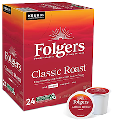 COFFEE, MEDIUM ROAST, FOLGERS, CLASSIC ROAST, KEURIG K-CUP PODS, 24/CT LARGE