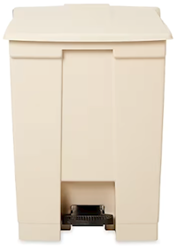 TRASH CAN, RUBBERMAID, INDOOR, STEP, PLASTIC, BEIGE, 18 GALLON MAIN