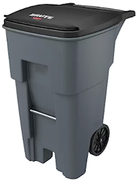 TRASH CAN, RUBBERMAID BRUTE, ROLLOUT, PLASTIC, OUTDOOR, GREY, 65 GALLON MAIN