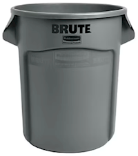 TRASH CAN, RUBBERMAID BRUTE, PLASTIC, VENTED, NO LID, GREY, 20 GALLON MAIN