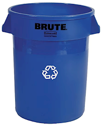 RECYCLING BIN, RUBBERMAID BRUTE, RESIN, BLUE, 32 GALLON MAIN