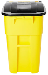 TRASH CAN, RUBBERMAID, BRUTE, ROLLOUT, PLASTIC, YELLOW, 50 GALLON LARGE