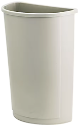 TRASH CAN, RUBBERMAID, HALF-ROUND, PLASTIC, BEIGE, 21 GALLON LARGE