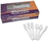 PLASTIC UTENSILS, WHITE, FORKS/SPOONS/KNIVES, MEDIUM-HEAVY WEIGHT, 360/CT THUMBNAIL