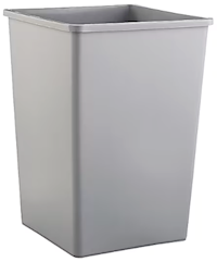 TRASH CAN, INDOOR/OUTDOOR, RUBBERMAID UNTOUCHABLE, GREY RESIN, 35 GALLON MAIN