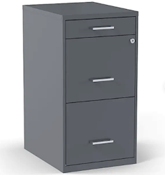 FILE CABINET, 3-DRAWER, VERTICAL, LOCKING, LETTER, CHARCOAL, 18"D LARGE