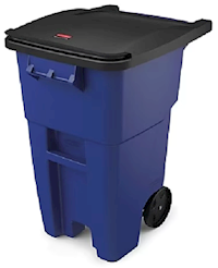 TRASH CAN, RUBBERMAID, PLASTIC, OUTDOOR, BLUE, 50 GALLON MAIN