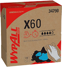WIPES, WYPALL X60, FABRIC CLEANING, WHITE, 1180/CT MAIN