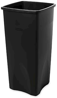 TRASH CAN, RUBBERMAID UNTOUCHABLE, PLASTIC, SQUARE, BLACK, 23 GALLON MAIN